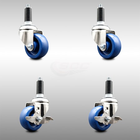 3 Inch 316SS Solid Poly Swivel 1 Inch Expanding Stem Caster Brake SCC, 2PK